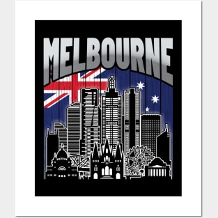 Melbourne Australia Skyline Vintage Australian Flag Posters and Art